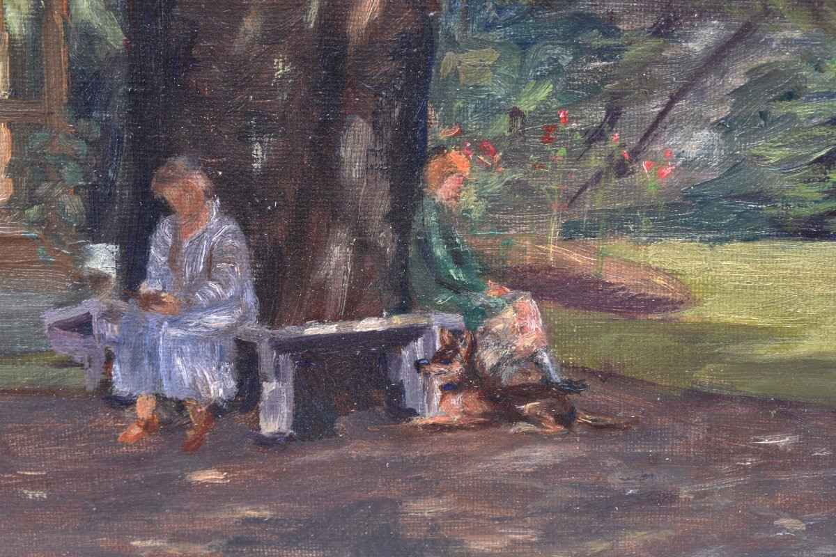 J. W. SCHMIDT "Promenade au jardin" 1925 huile sur toile 50x65-photo-2